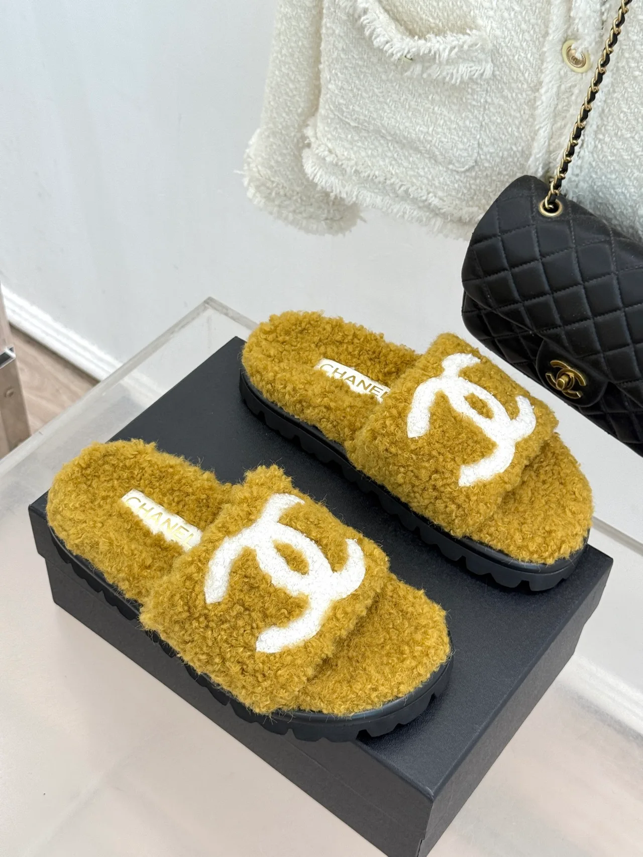 Chanel Denim Slippers in Yellow · view 4