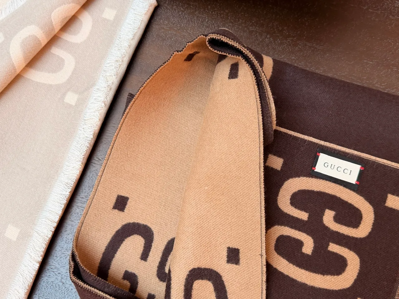 Gucci Reversible Scarf in Beige & Brown · view 5