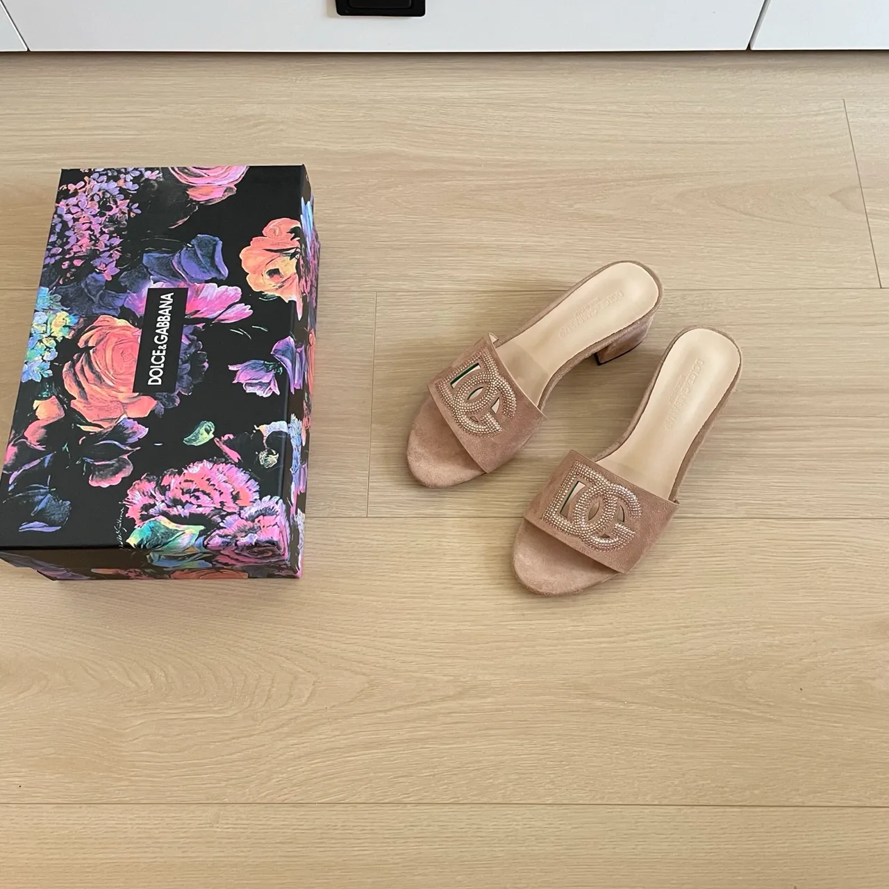 Dolce & Gabbana Sheepskin DG Crystal-Band Mules in Pink · view 2