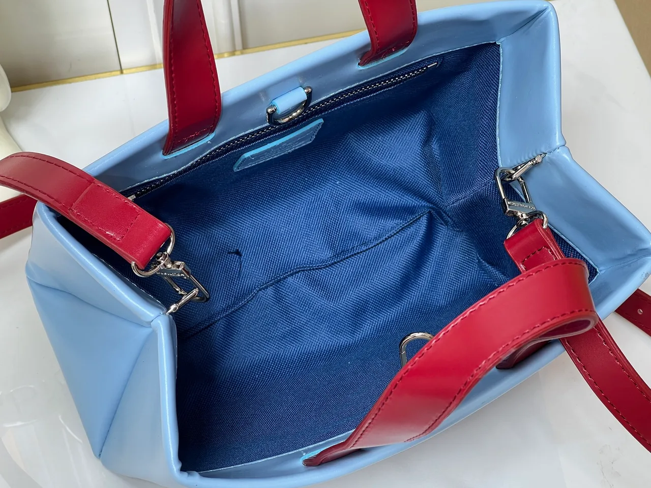 Louis Vuitton Cowhide Quilted Embroidered Tote in Blue · view 8