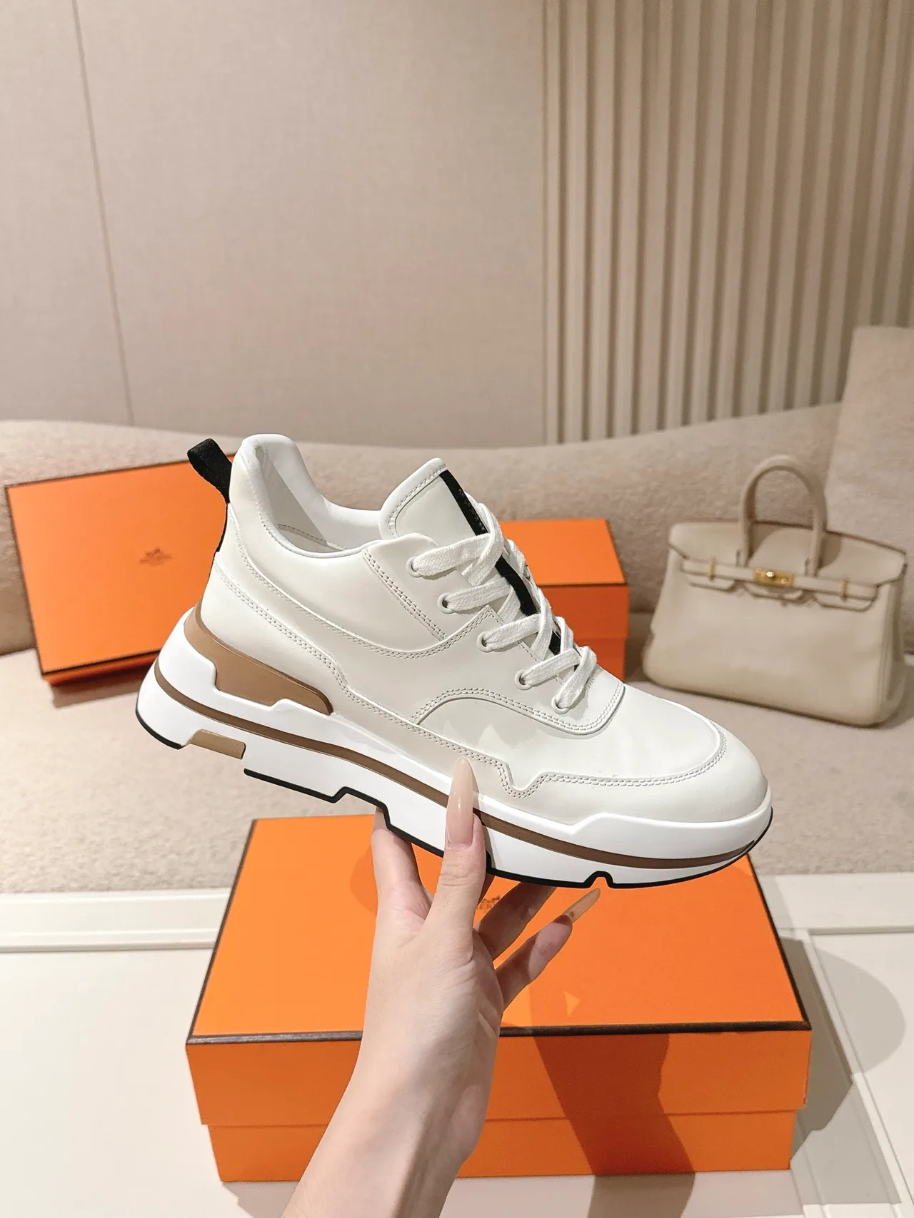 Hermes Calfskin Sneakers in White · view 5