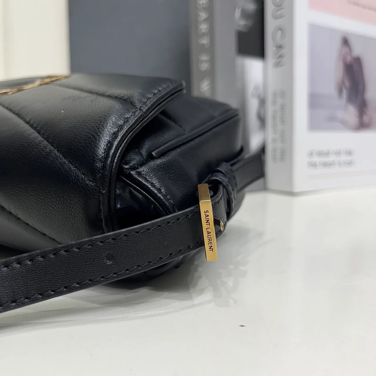 Saint Laurent Sheepskin Quilted Glossy Crossbody Bag in Black · view 6