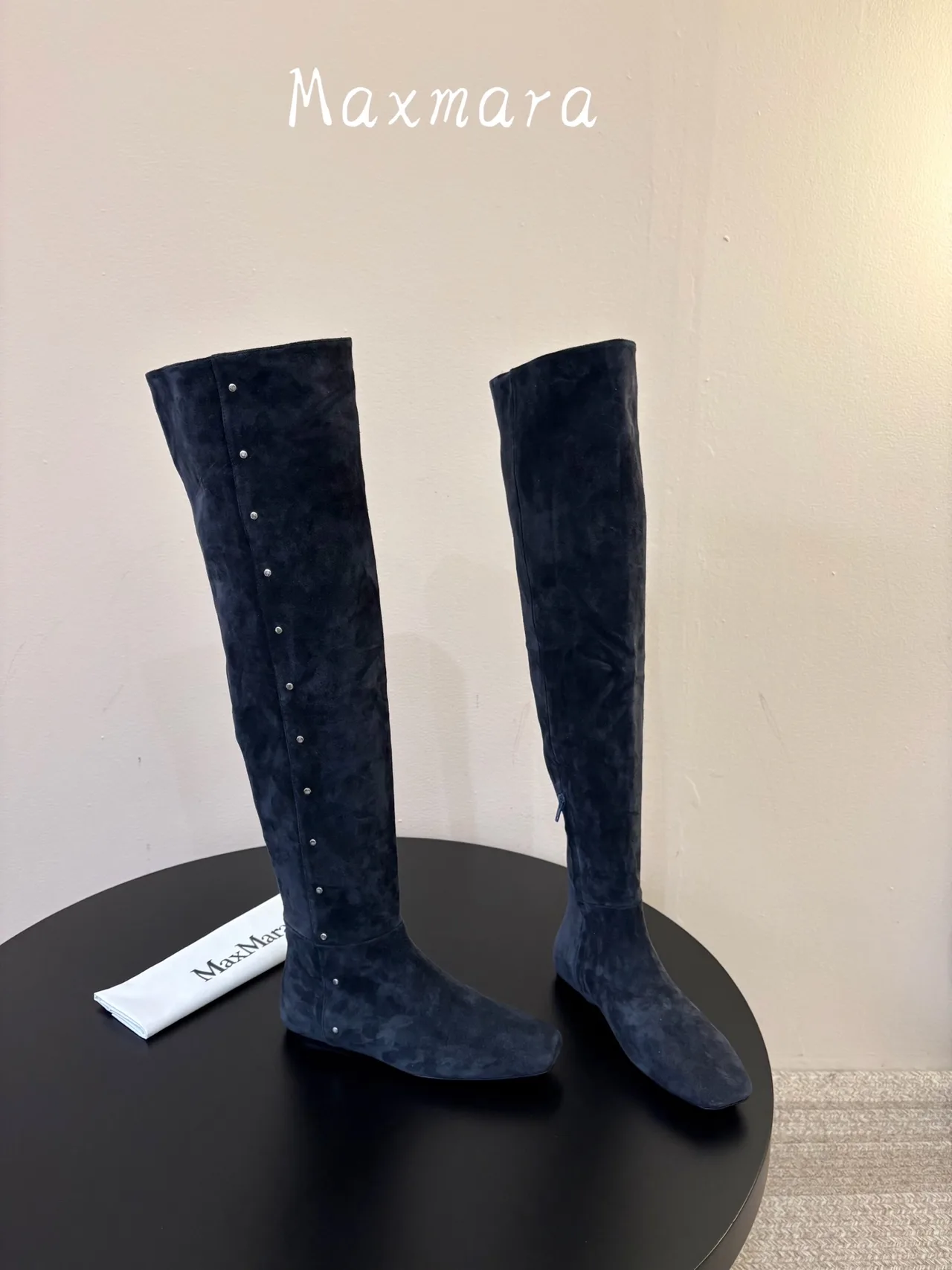Max Mara Smooth Pointed-Toe Over-the-Knee Boots in Blue · view 4