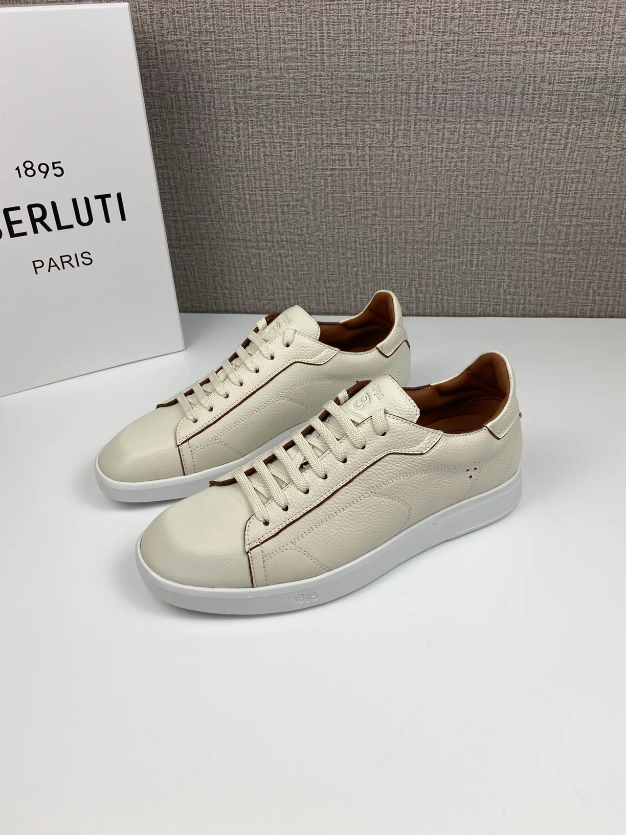 Berluti Leather Smooth Round-Toe Lace-Up Sneakers in White · view 5