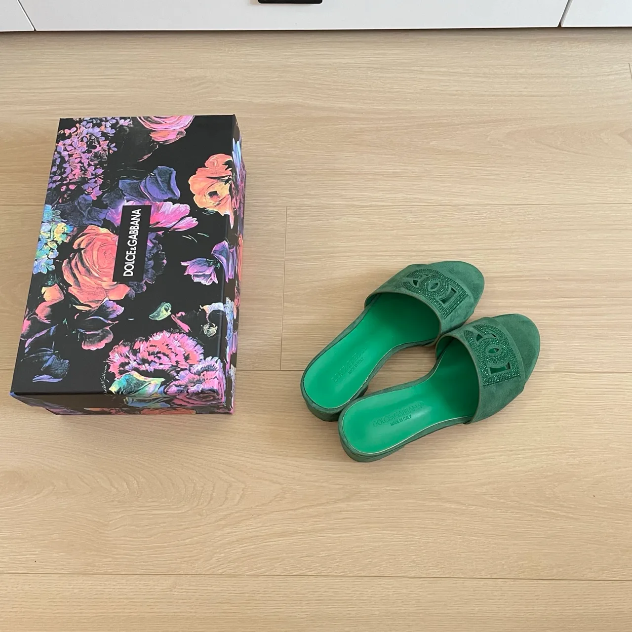 Dolce & Gabbana Sheepskin Heel Mules in Green · view 5