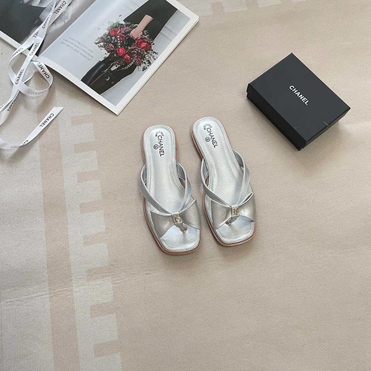 Chanel Thong Slides in Gold / Black / White / Brown / Silver · view 5