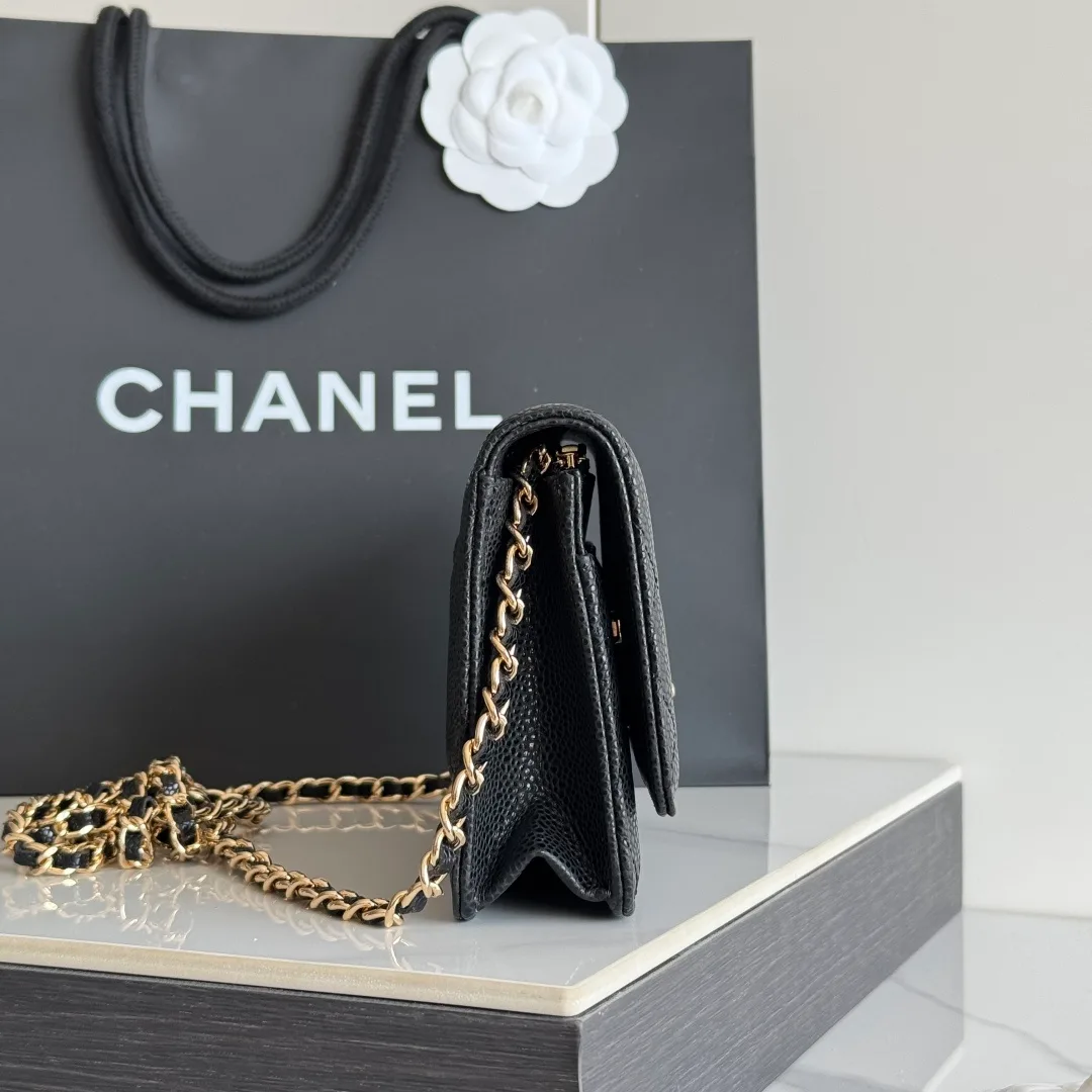 Chanel Calfskin Quilted Chain Wallet in Black · view 4