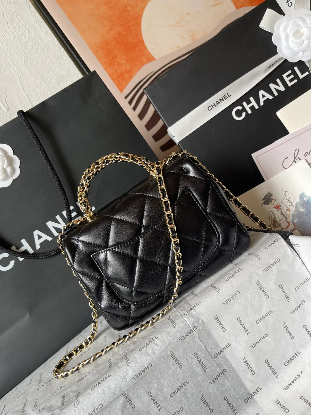 Chanel Sheepskin Quilted Handbag in Black · view 4