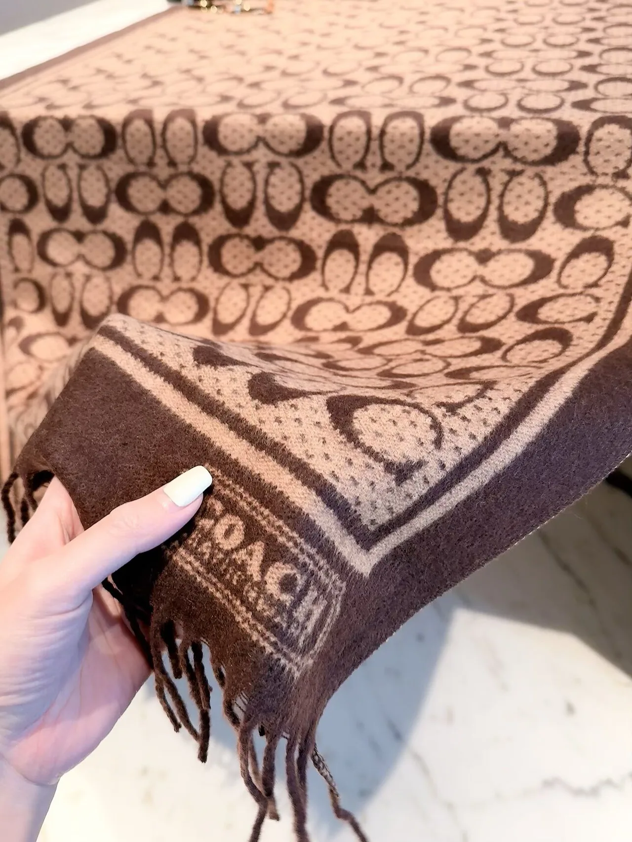 Coach C Jacquard Scarf in Beige & Brown · view 8