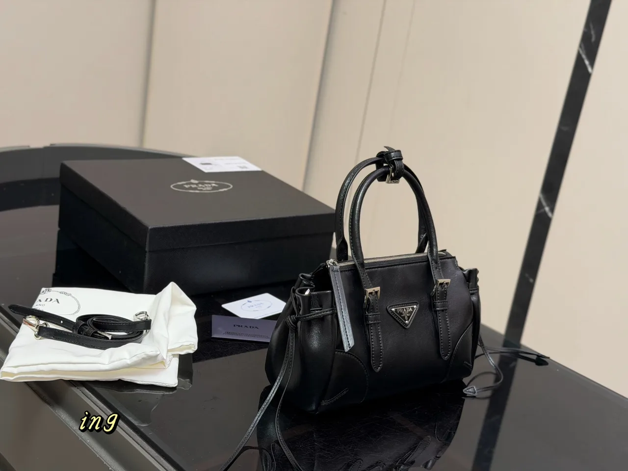 Prada Leather Smooth Soft Bonnie Bag in Black · view 1