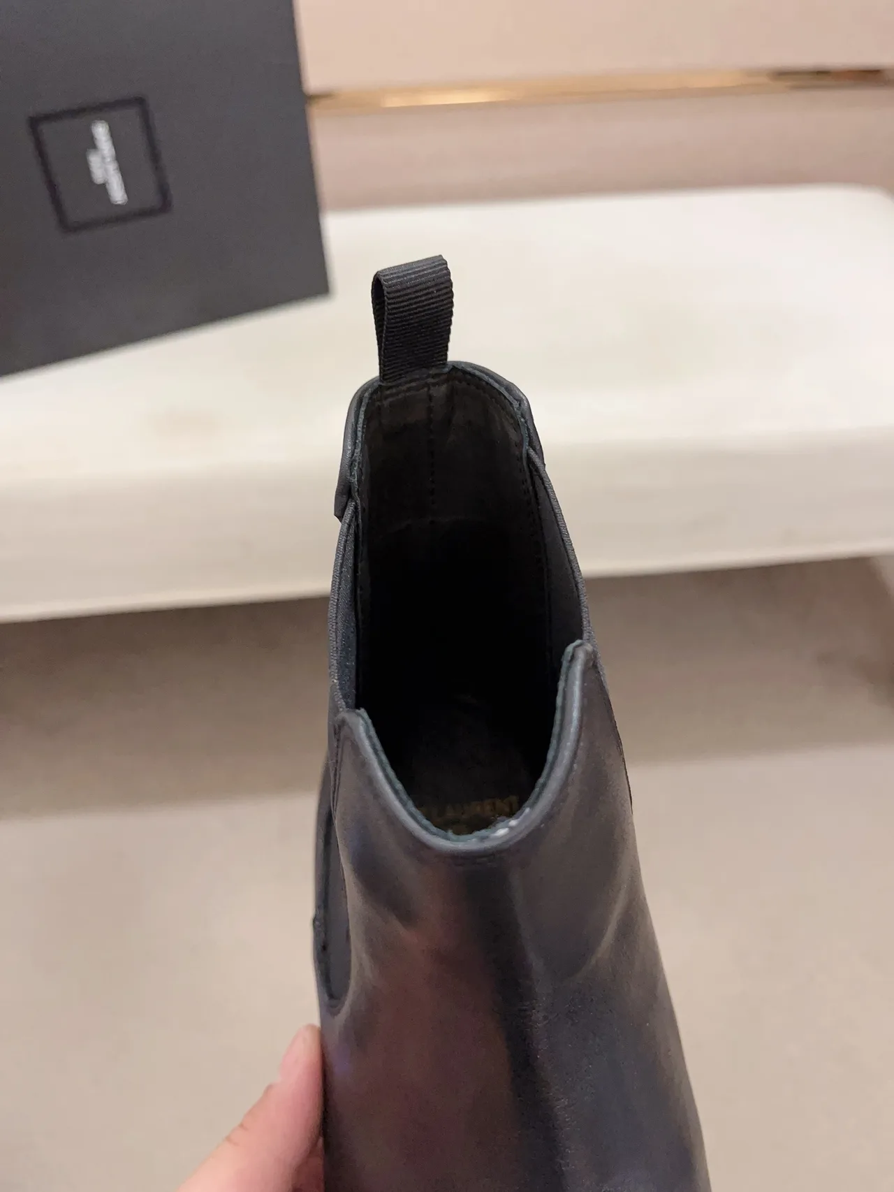 Saint Laurent Cowhide Glossy Pointed-Toe Chelsea Boots in Black · view 7