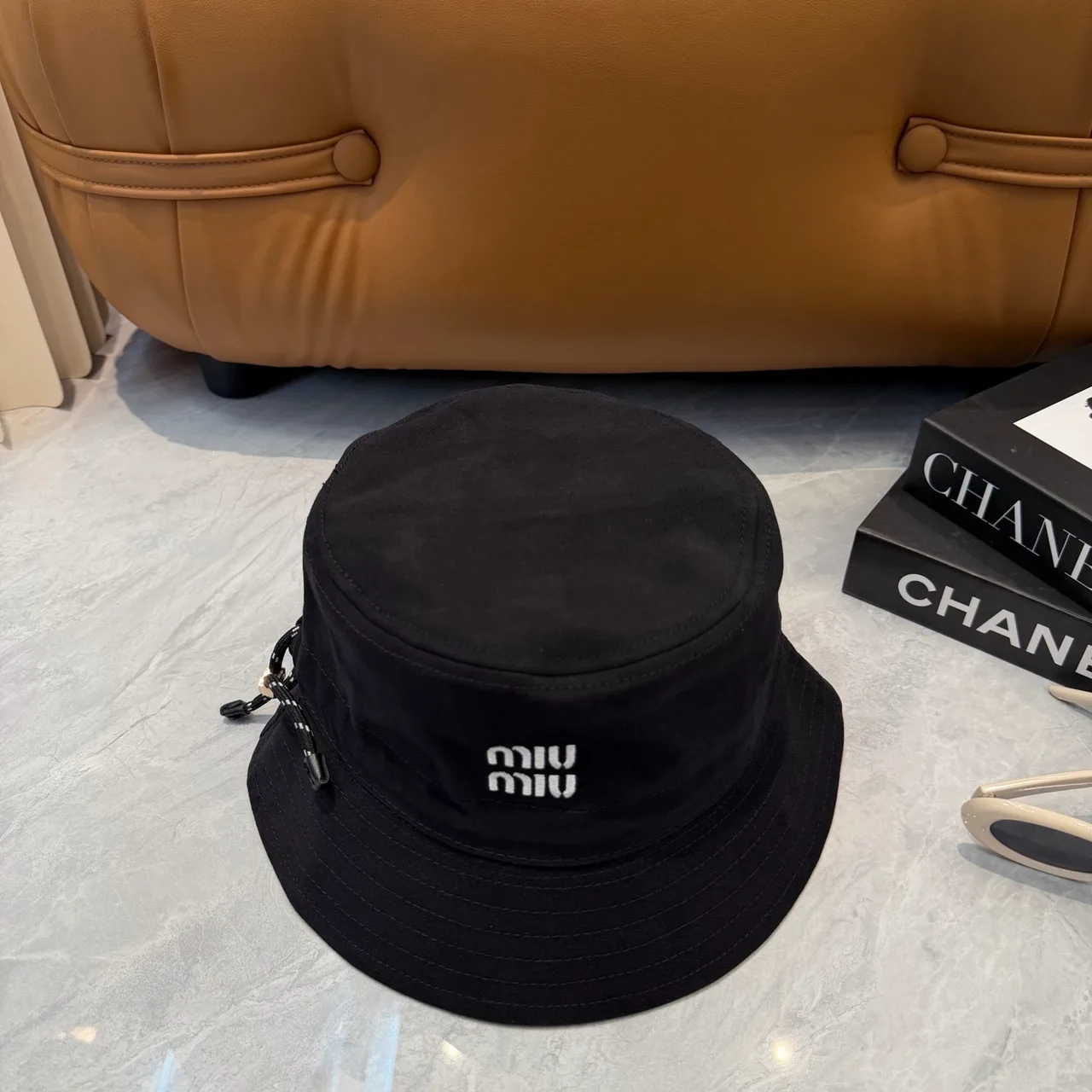 Miu Miu Embroidered Bucket Hat in Black · view 3