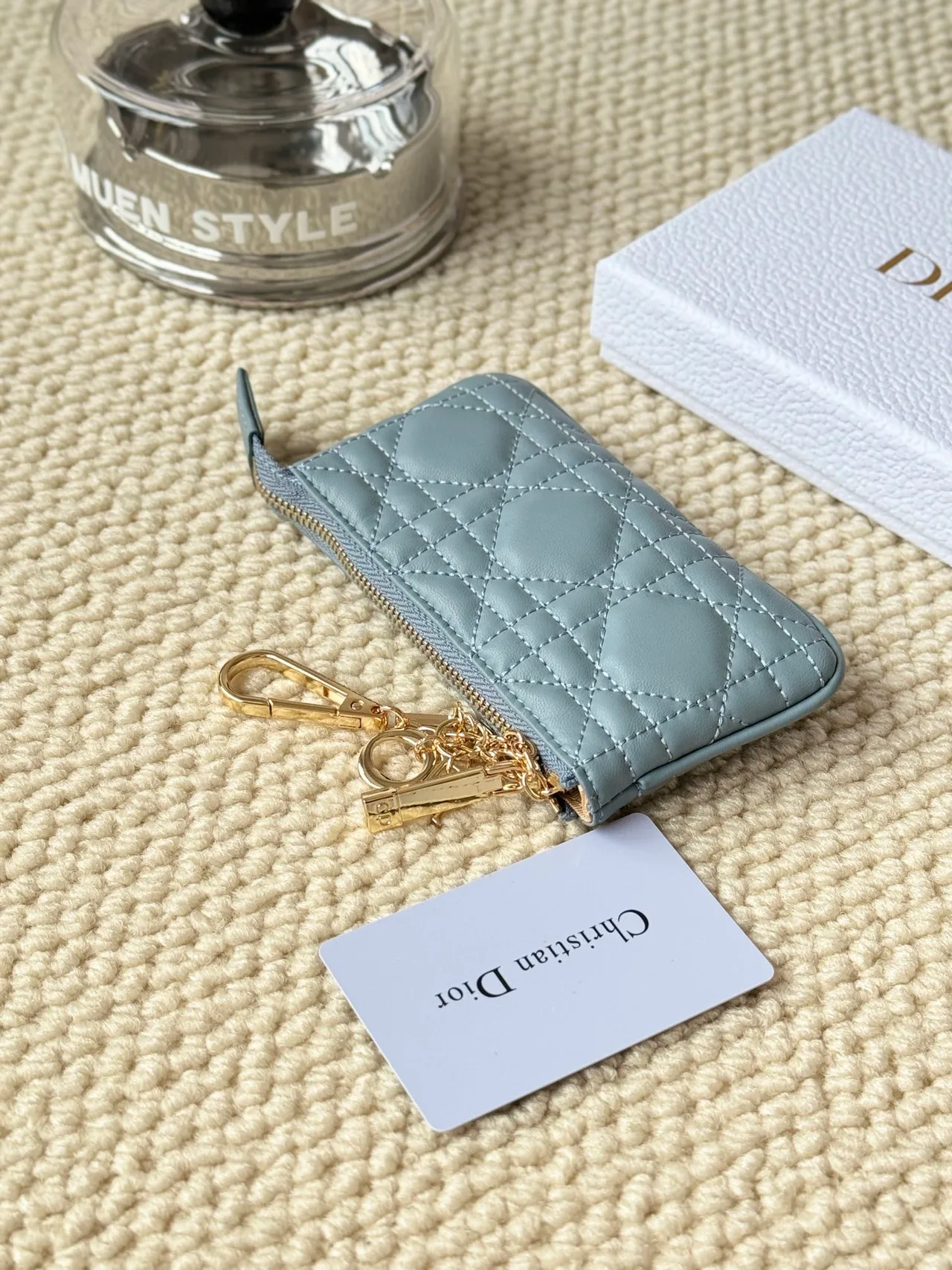 Dior Lambskin Quilted Glossy Zip Key Pouch in Blue · view 4