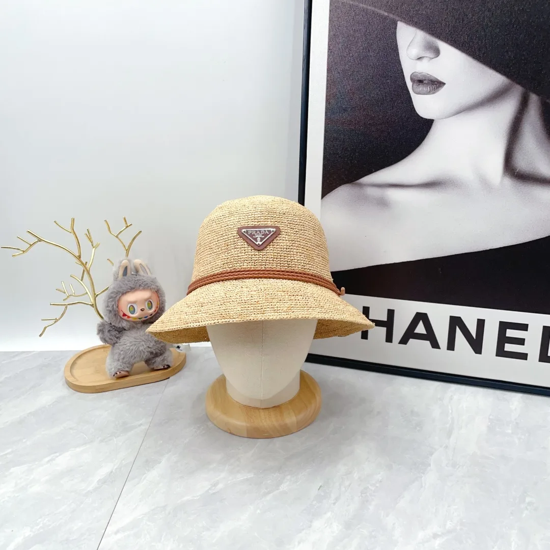 Prada Woven Bucket Hat in Beige · view 3