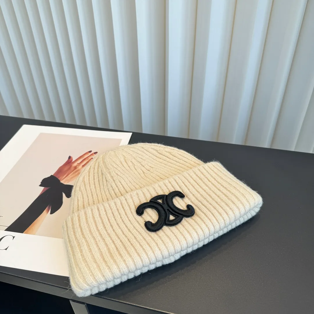 Celine Ribbed Beanie in White · view 1