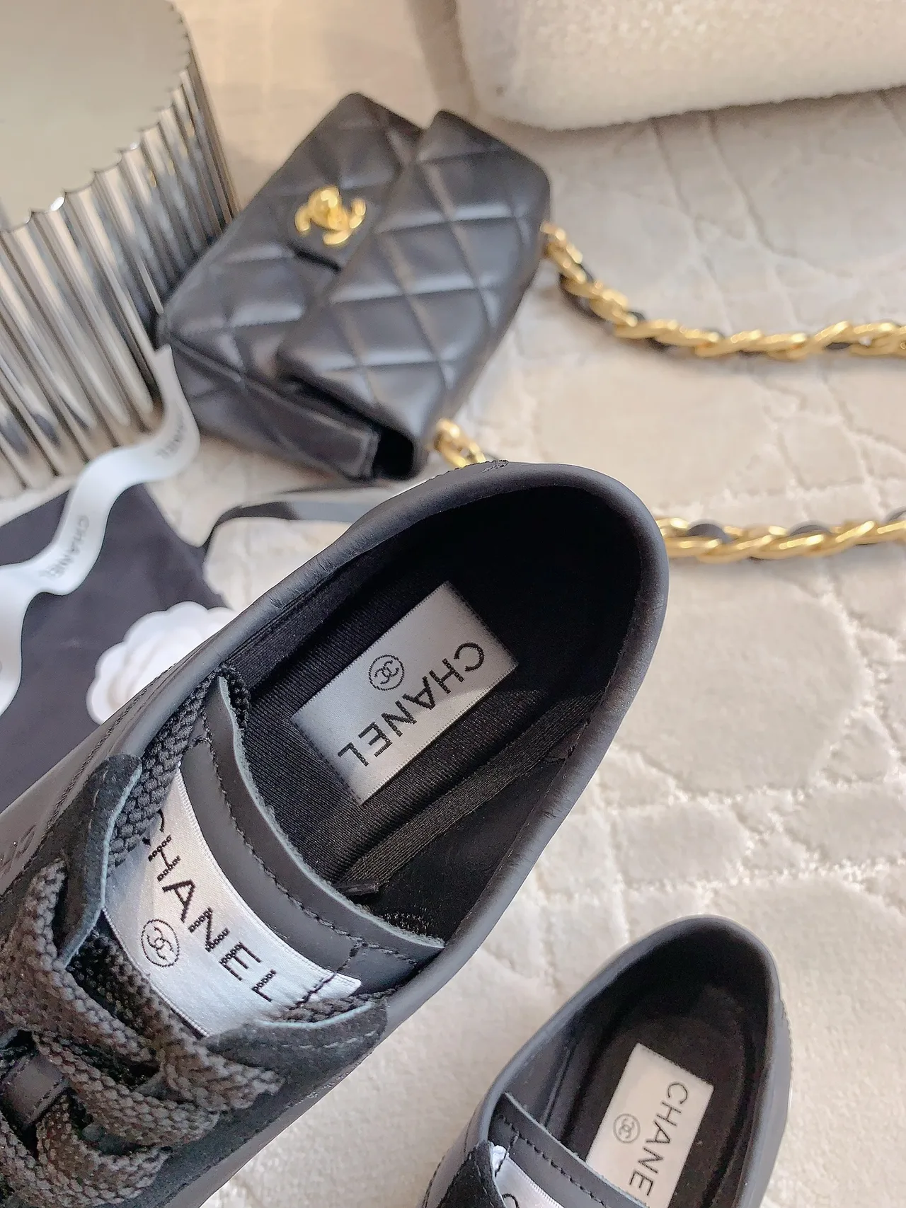 Chanel Cowhide Smooth Sneakers in Grey · view 7