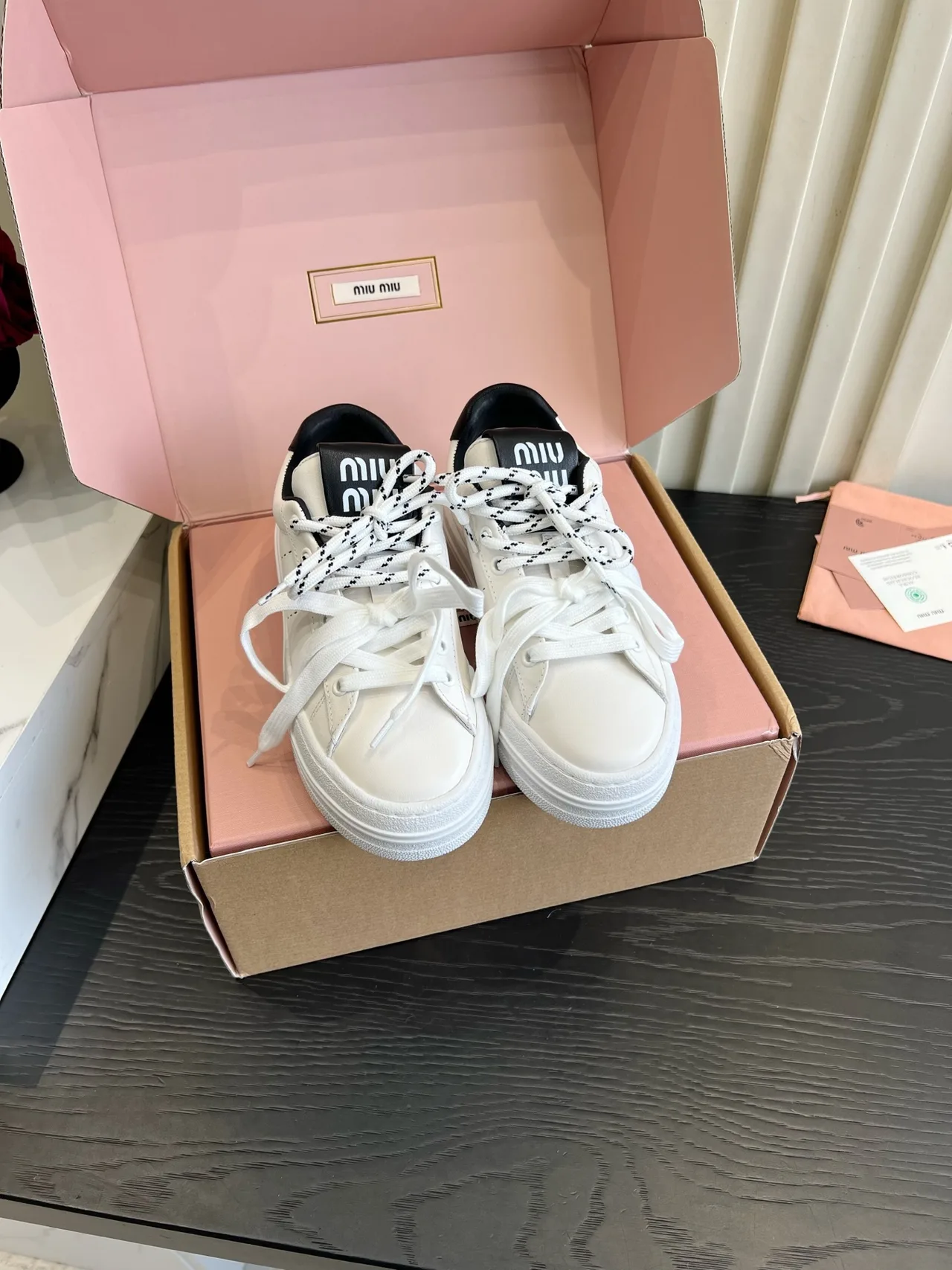 Miu Miu Cowhide Denim Sneakers in White · view 1