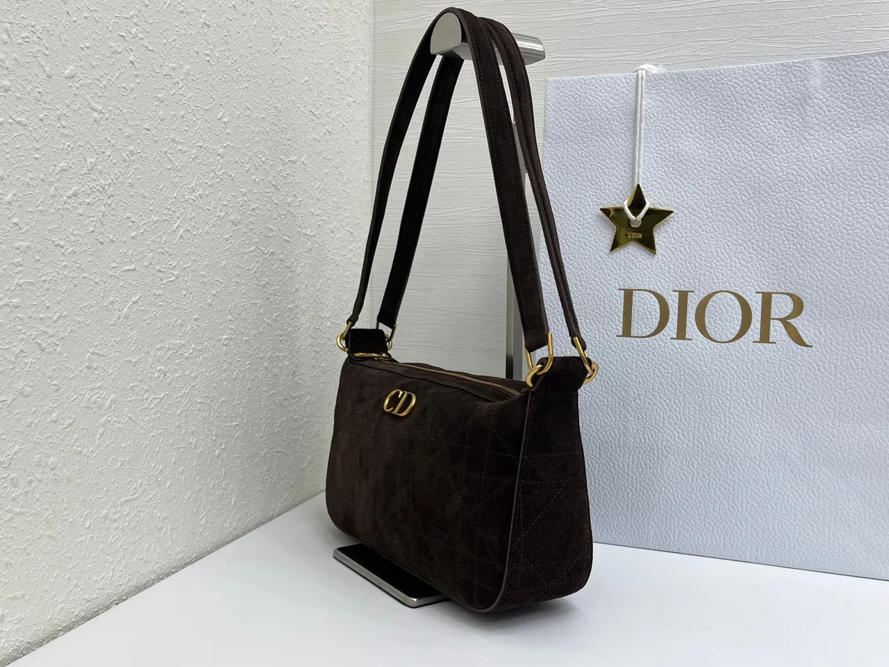 Dior Quilted Suede-Look Hobo Bag in Brown · view 3