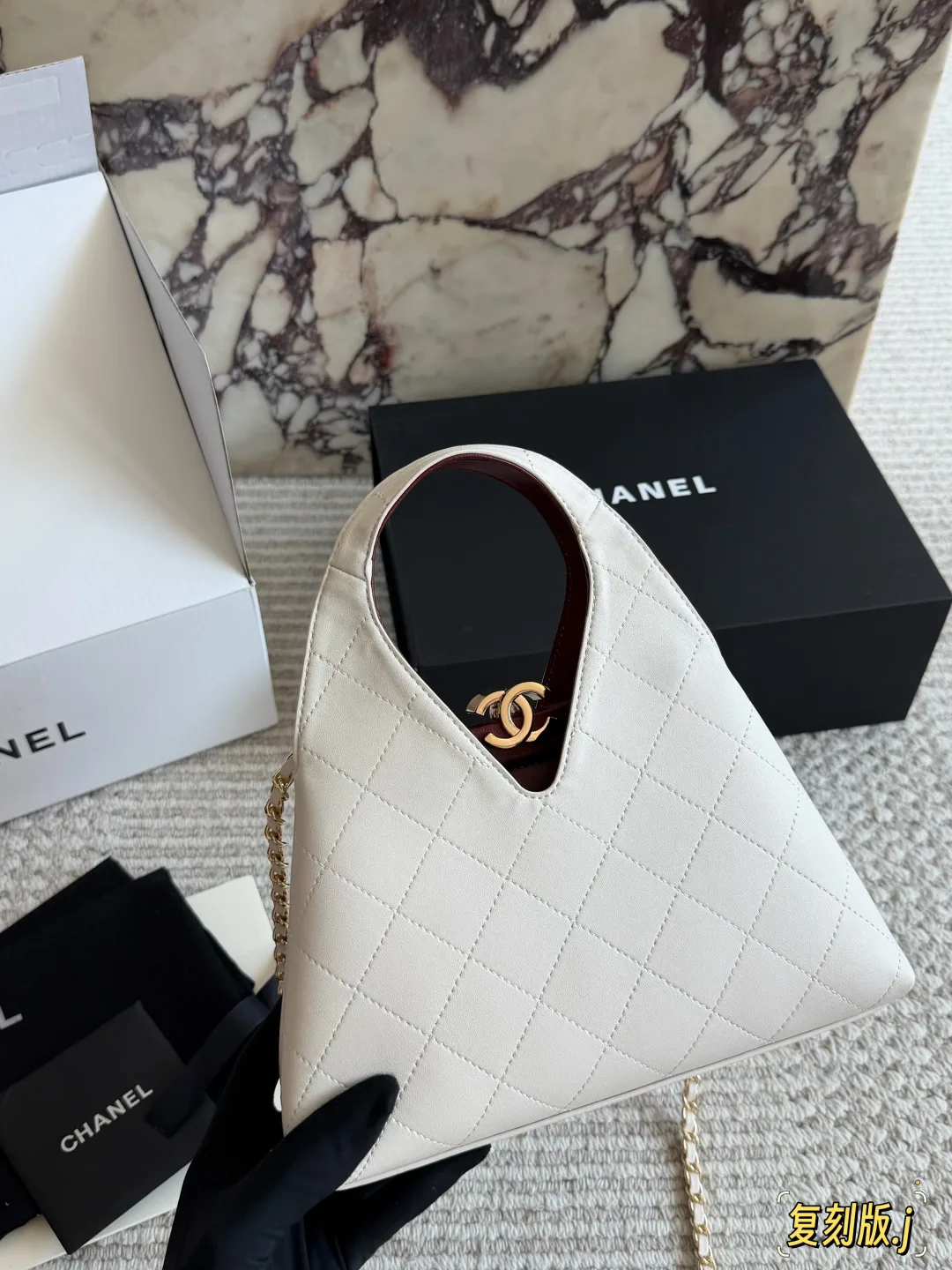 Chanel Triangular quilted handbag in Black & White & Tan & Burgundy & Grey & Pink & Beige · view 2