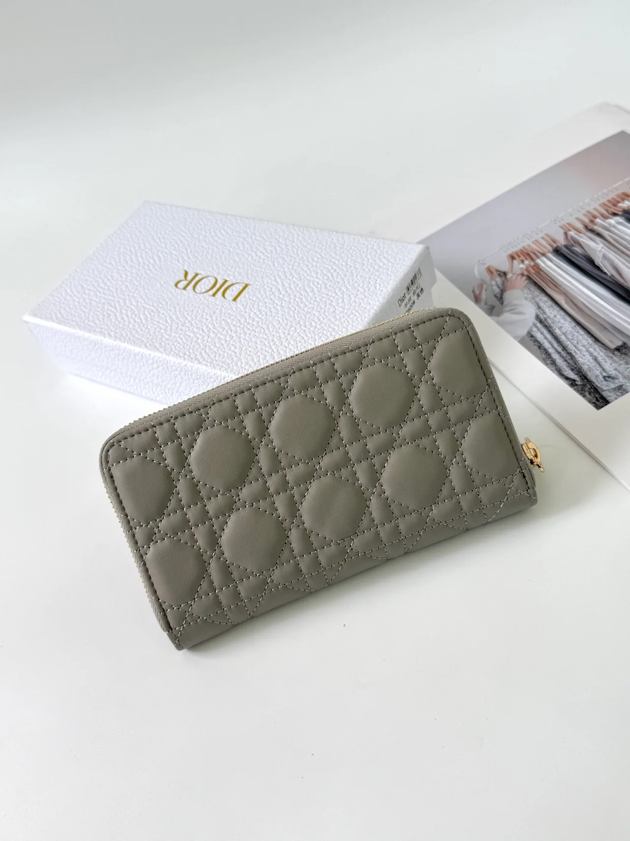 Dior Lambskin Quilted Wallet in Grey · view 2