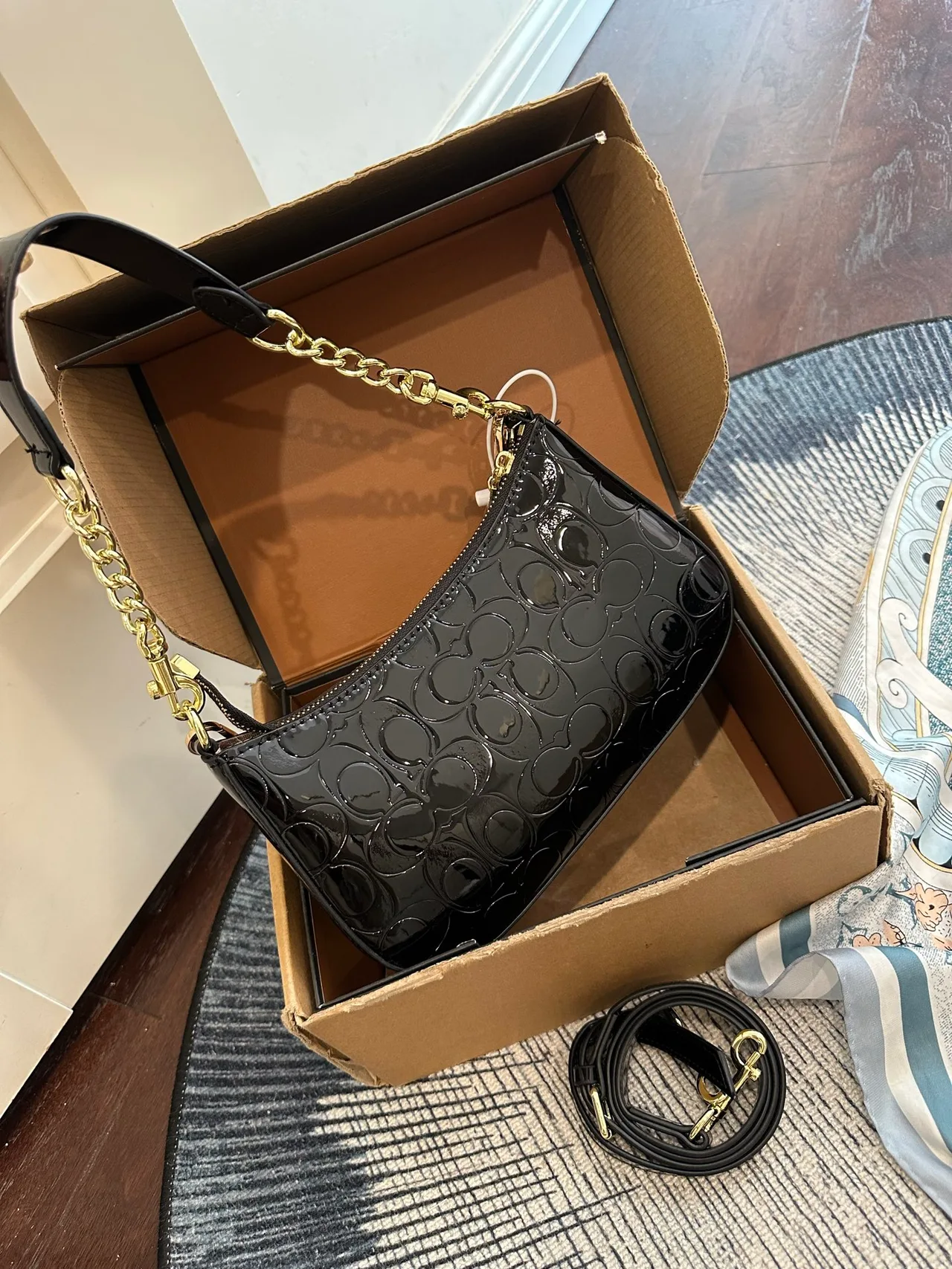 Coach Patent Leather Glossy Hobo Bag in Black · view 5