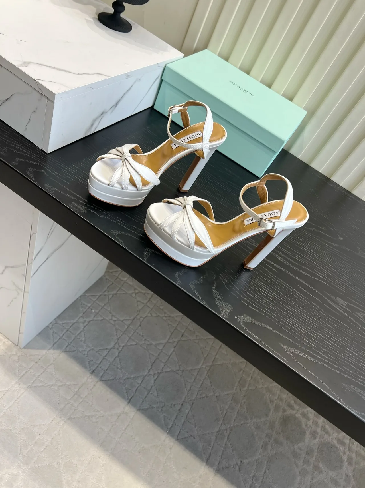 Aquazzura Silk Platform Heeled Sandals in White · view 2
