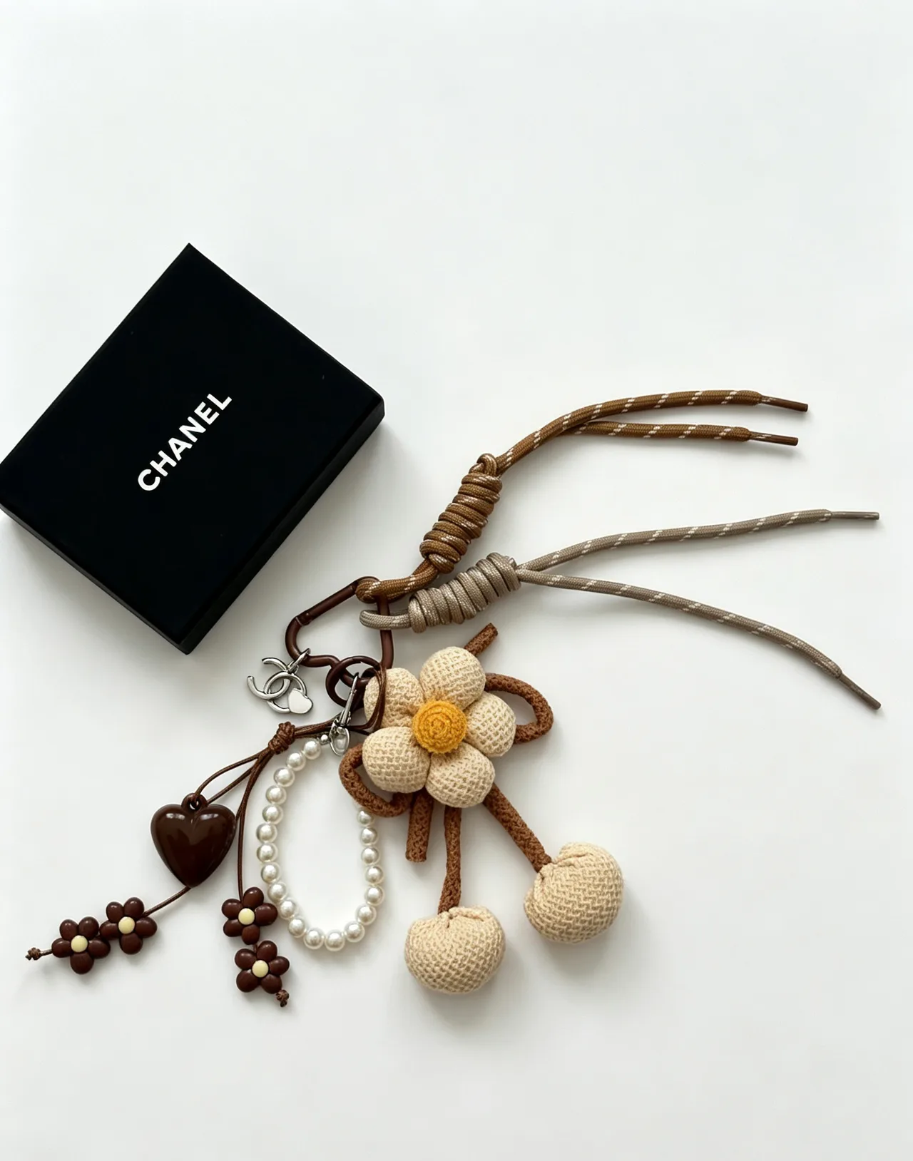 Chanel Woven Flower Bag Charm in Beige · view 1