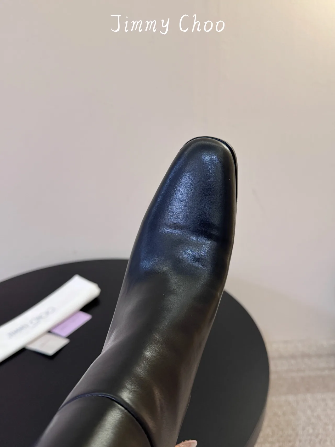 Jimmy Choo Cowhide Round-Toe Knee-High Boots in Black · view 6