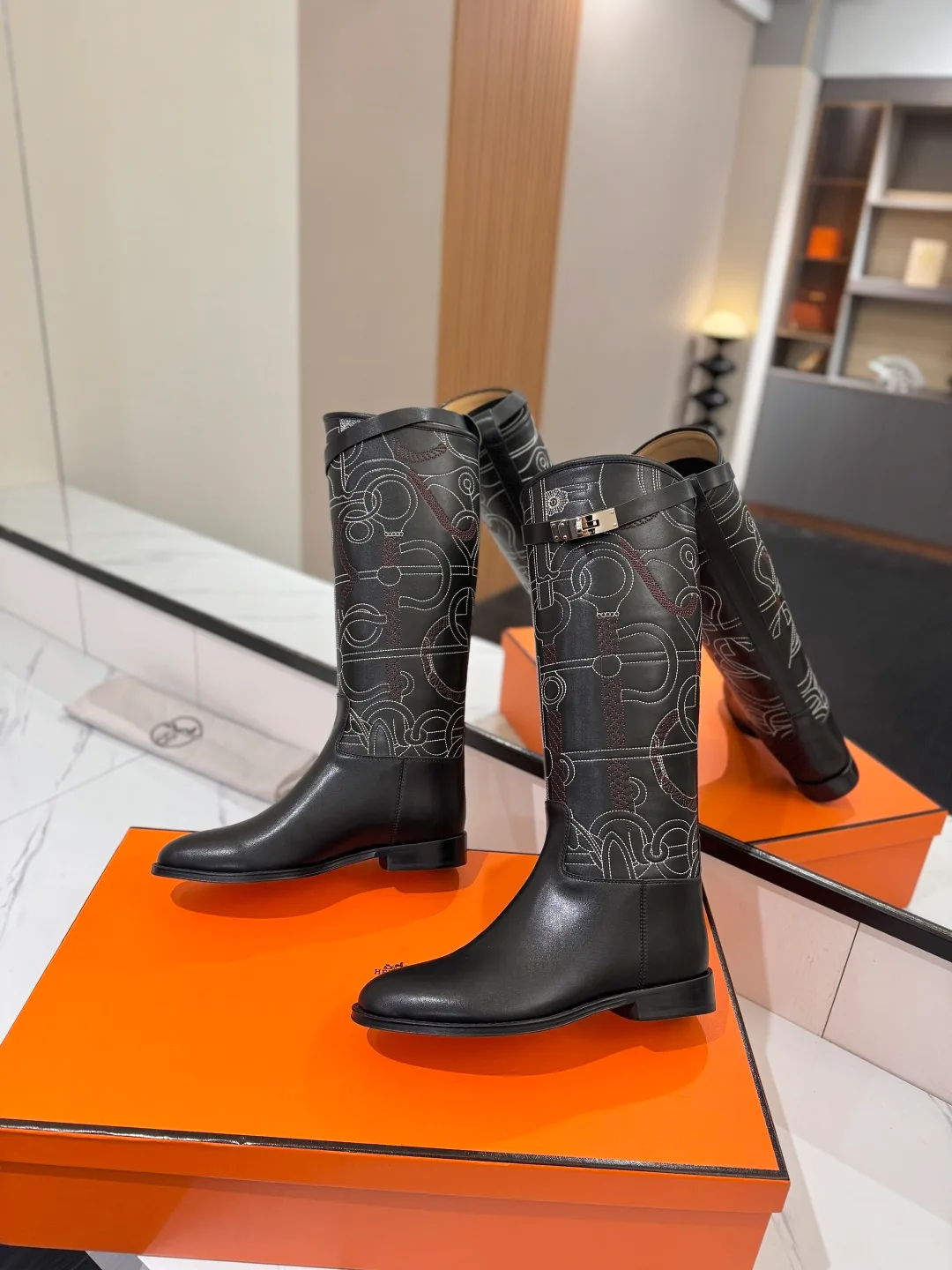 Hermes Cowhide Riding Boots in Black · view 5