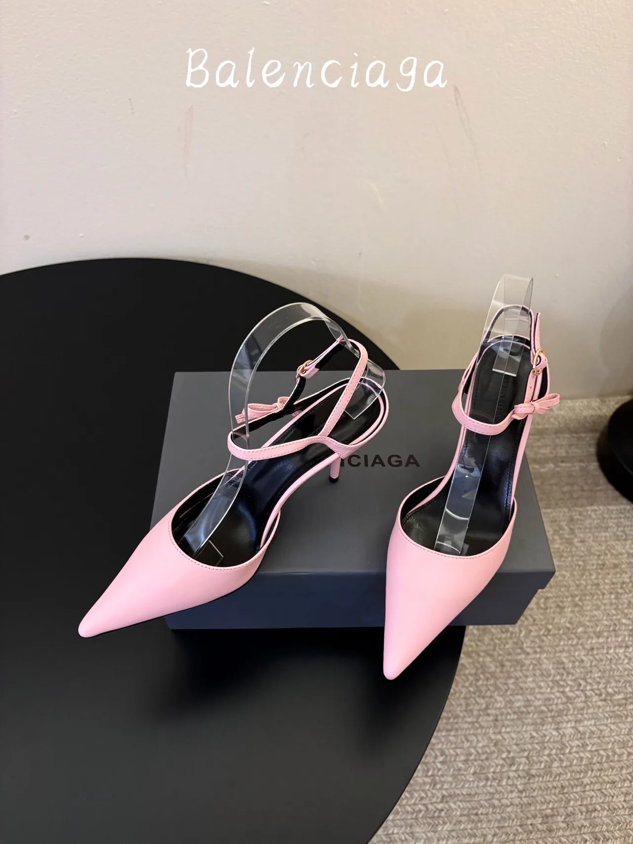 Balenciaga Glossy Pointed-Toe Ankle Strap Pumps in Pink · view 5