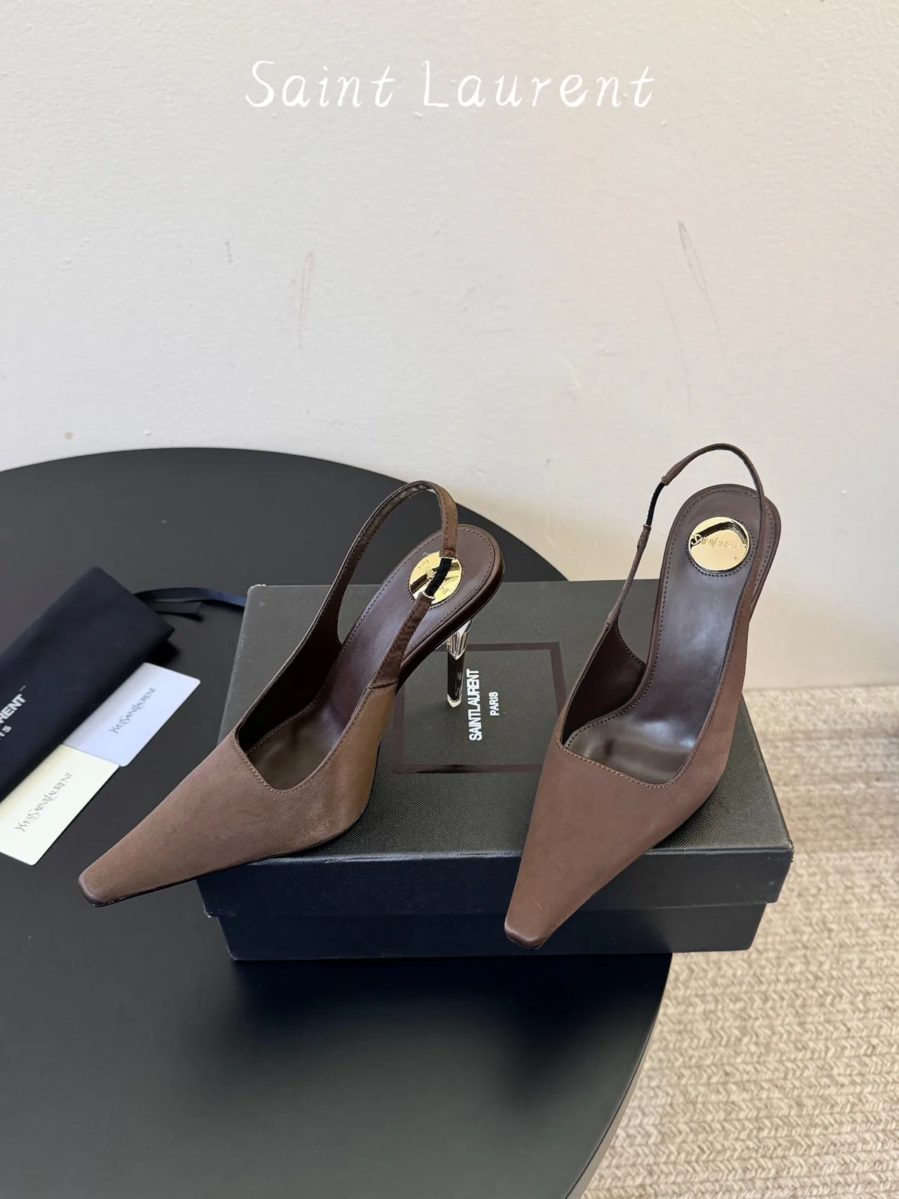 Saint Laurent Square-Toe Pointed Slingback Pumps in Brown · view 5