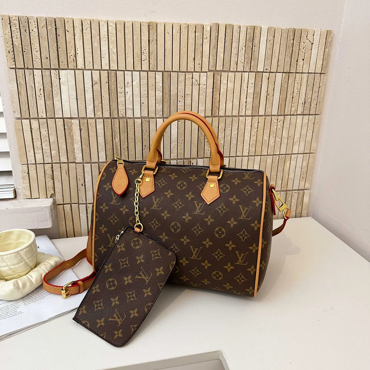 Louis Vuitton Monogram Speedy Bag in Brown & Grey · view 8