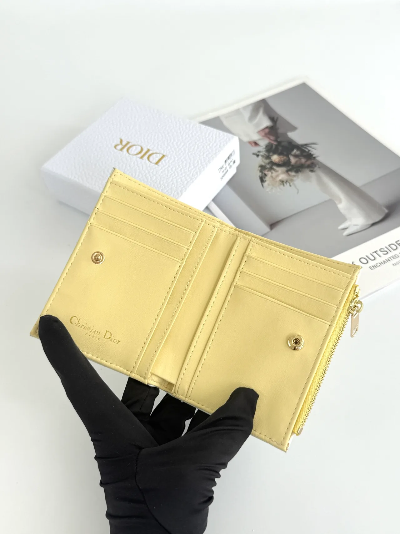 Dior Lambskin Quilted Glossy Wallet in White · view 6