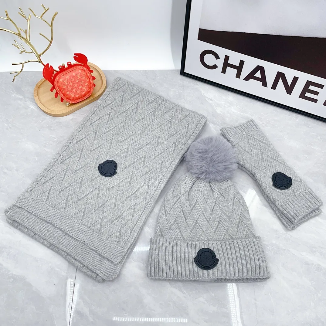 Moncler Wool Hat Scarf and Gloves Set in Grey · view 1