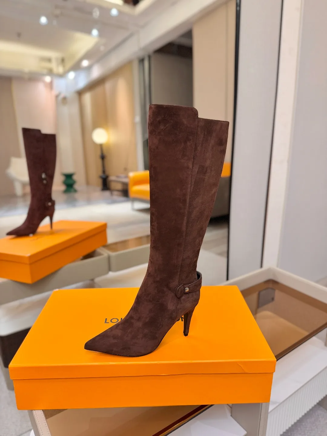 Louis Vuitton Calfskin Buckle Knee-High Boots in Brown · view 2