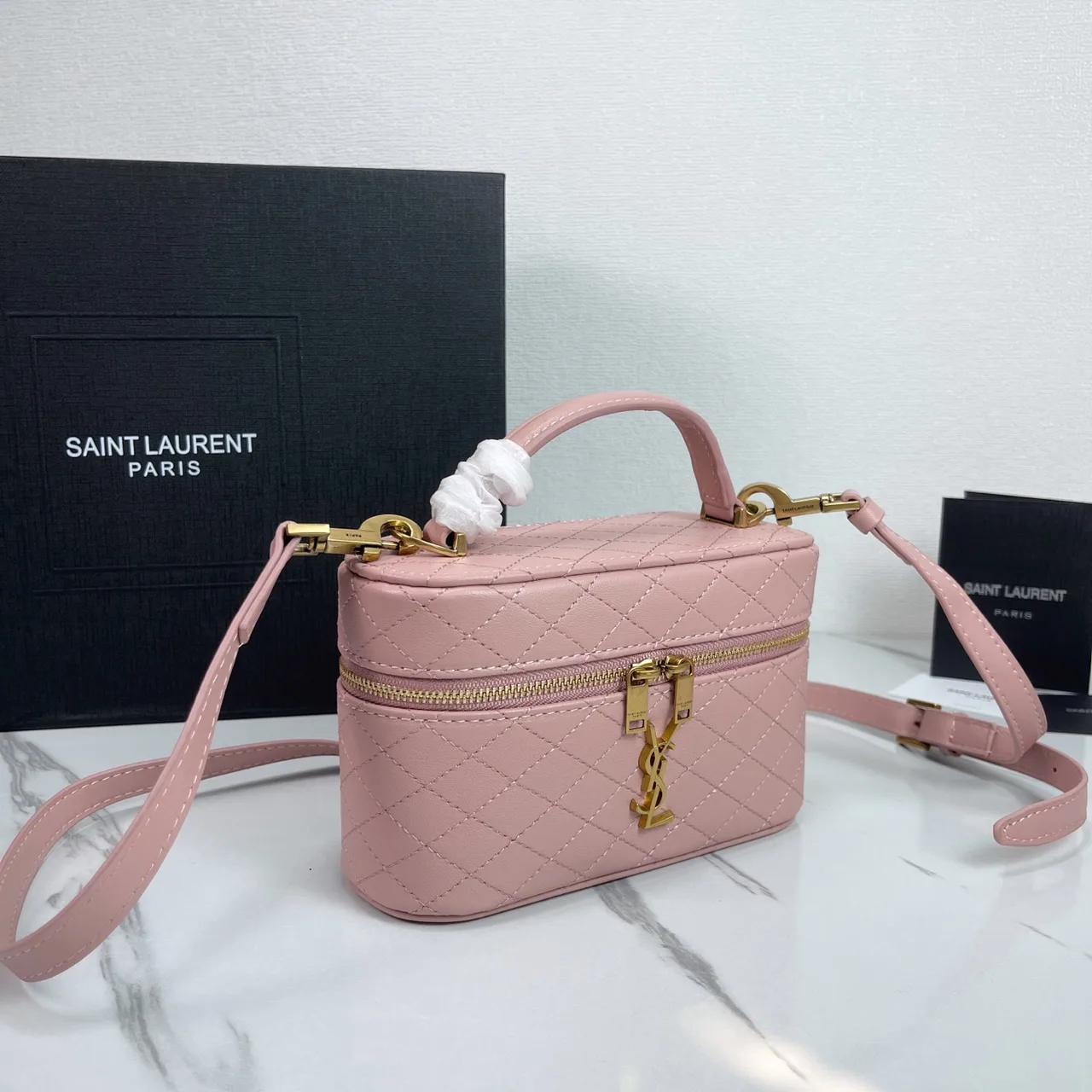 Saint Laurent Quilted Clutch in Pink · view 2