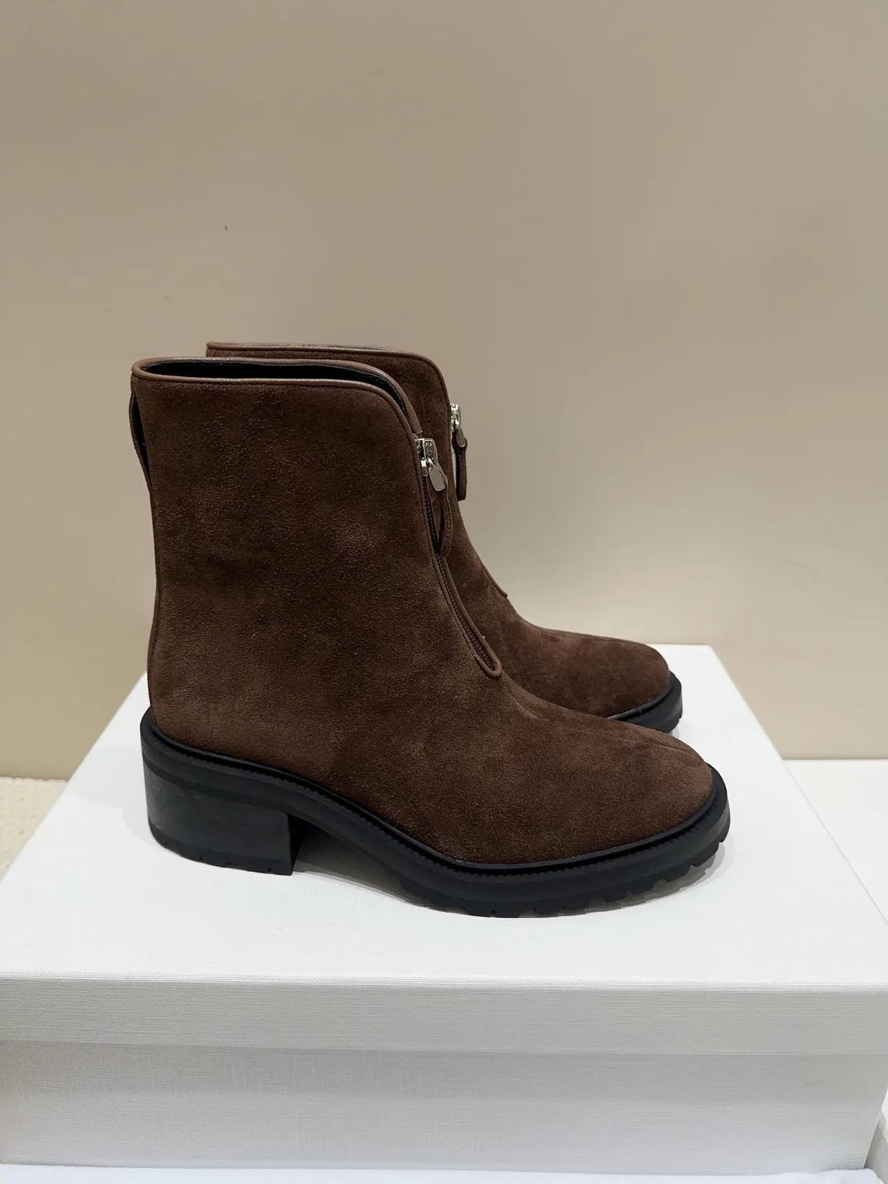 The Row Sheepskin Suede-Look Round-Toe Ankle Boots in Brown · view 3