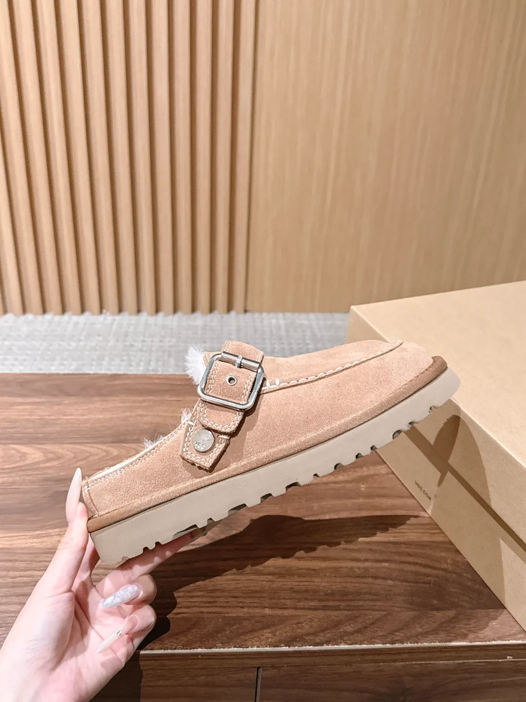 UGG Suede-Look Buckle Mules in Beige · view 5