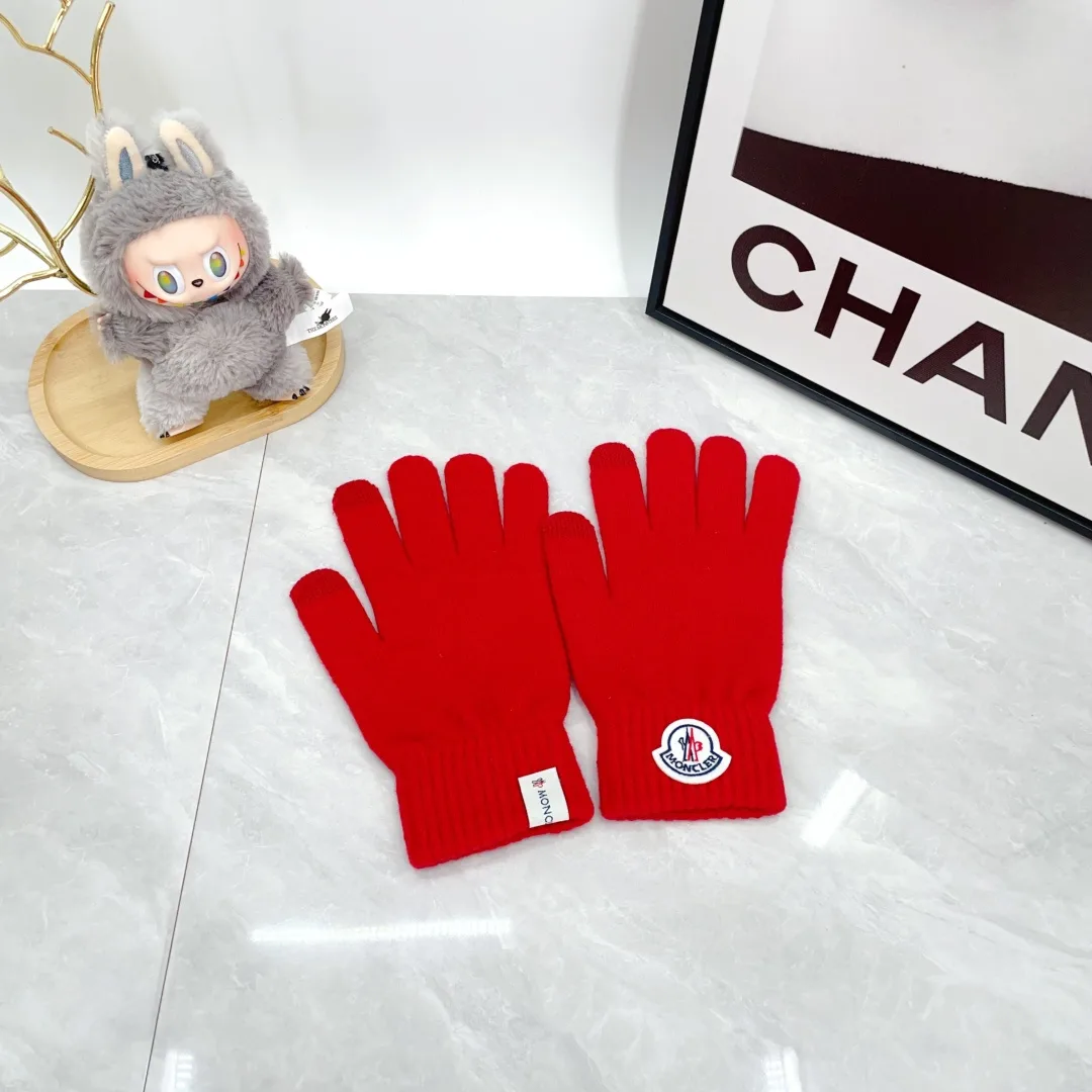 Moncler Wool Ribbed Hat Scarf and Gloves Set in Red · view 5