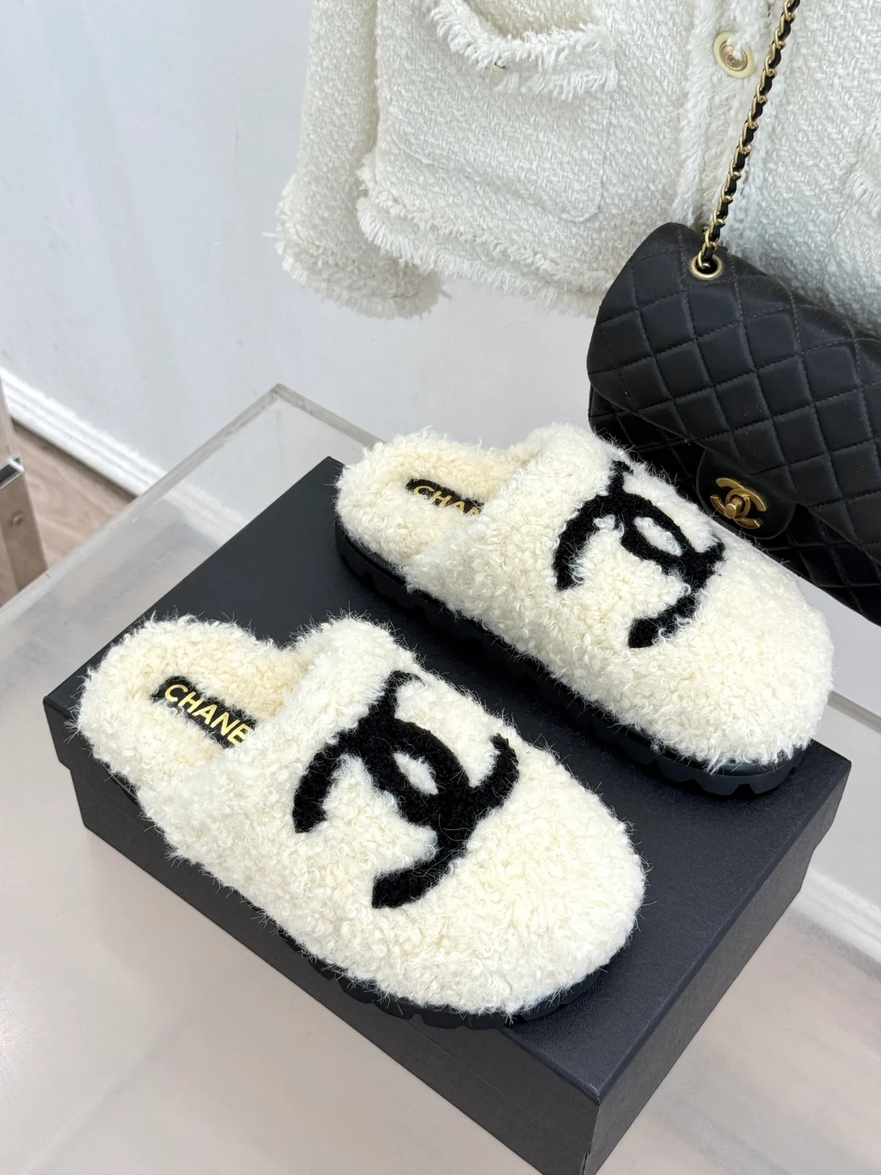 Chanel Denim Slippers in White · view 4