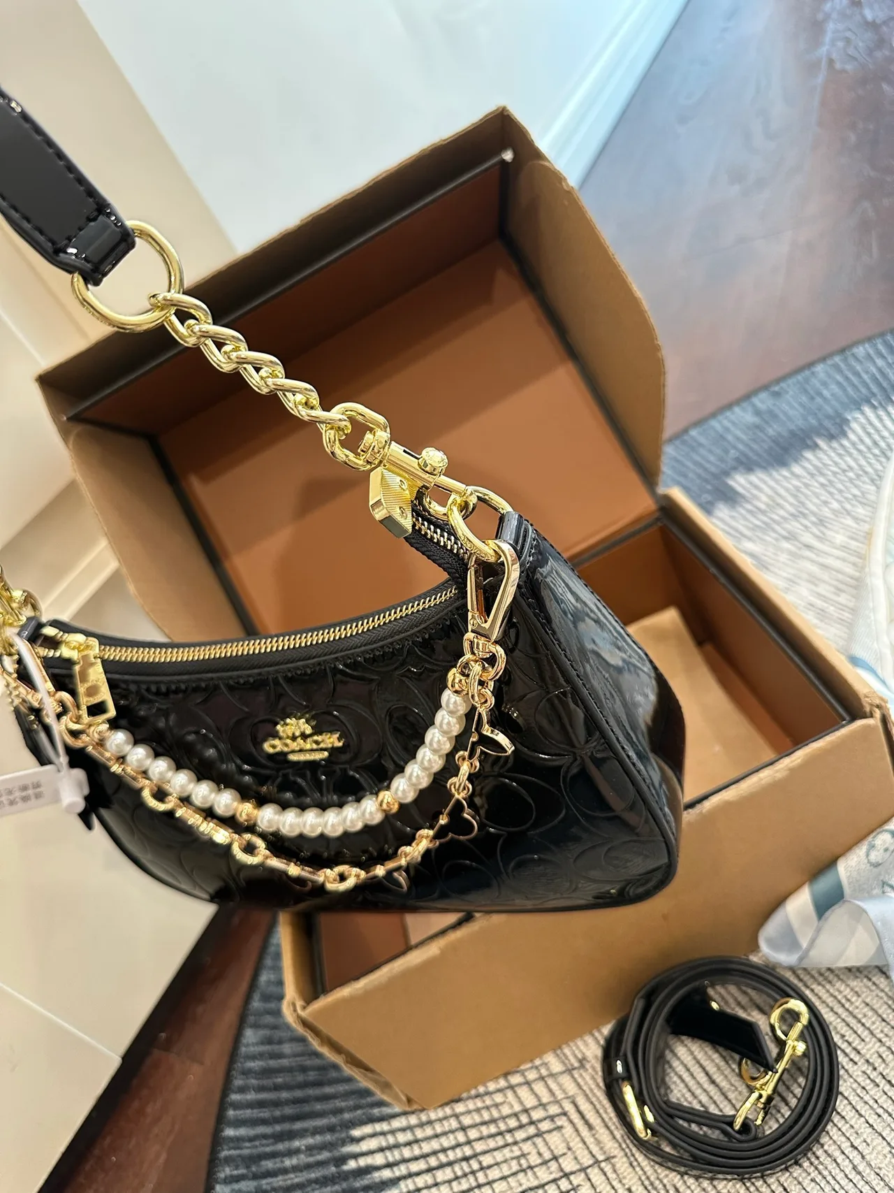 Coach Patent Leather Glossy Hobo Bag in Black · view 4