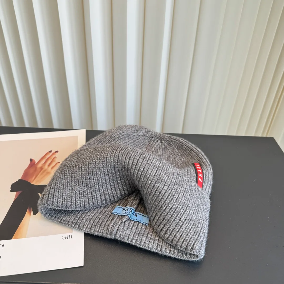 Prada Ribbed Beanie in Grey · view 8