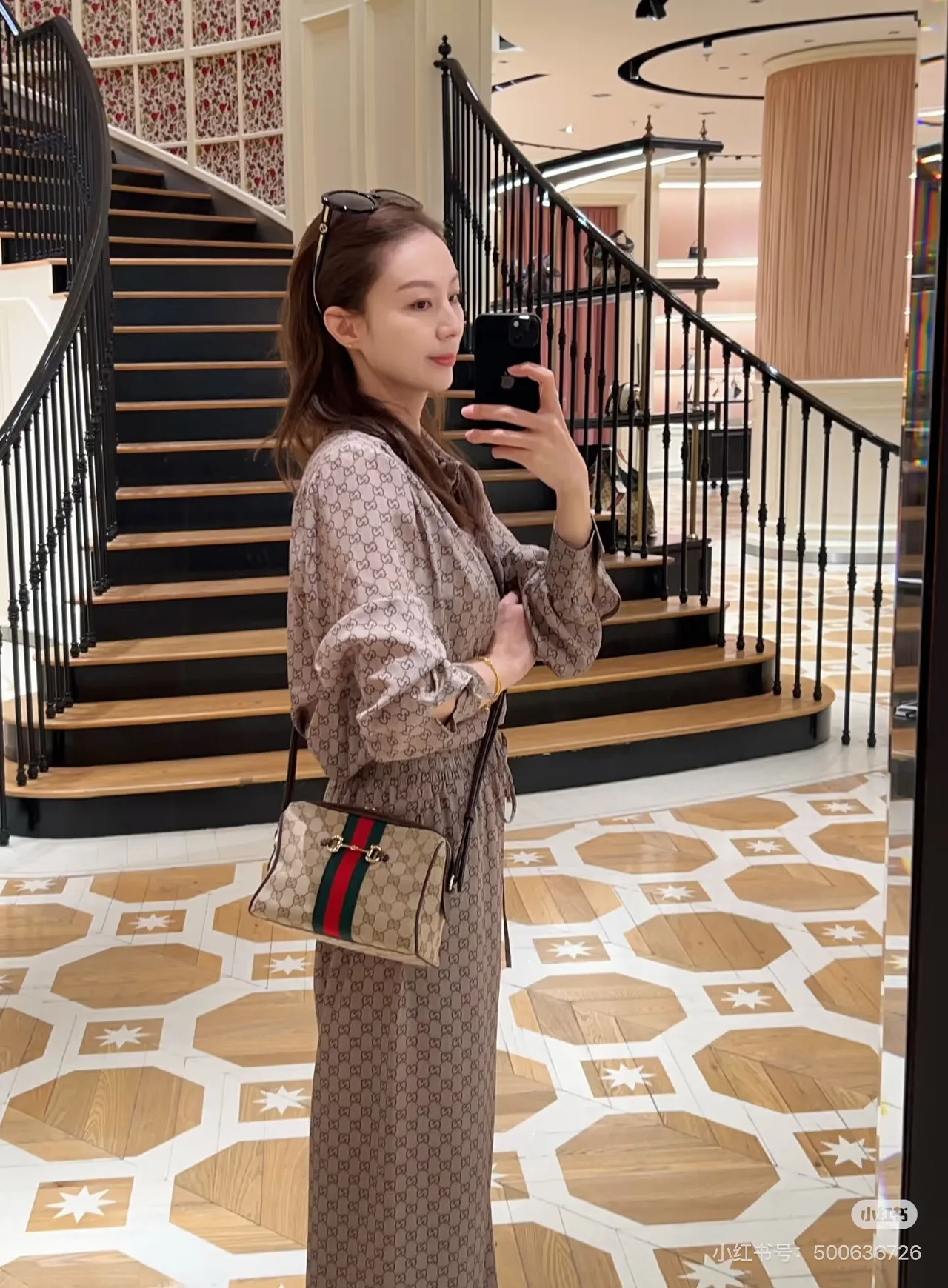 Gucci Boston Horsebit Web Camera Bag in Black & Beige · view 5