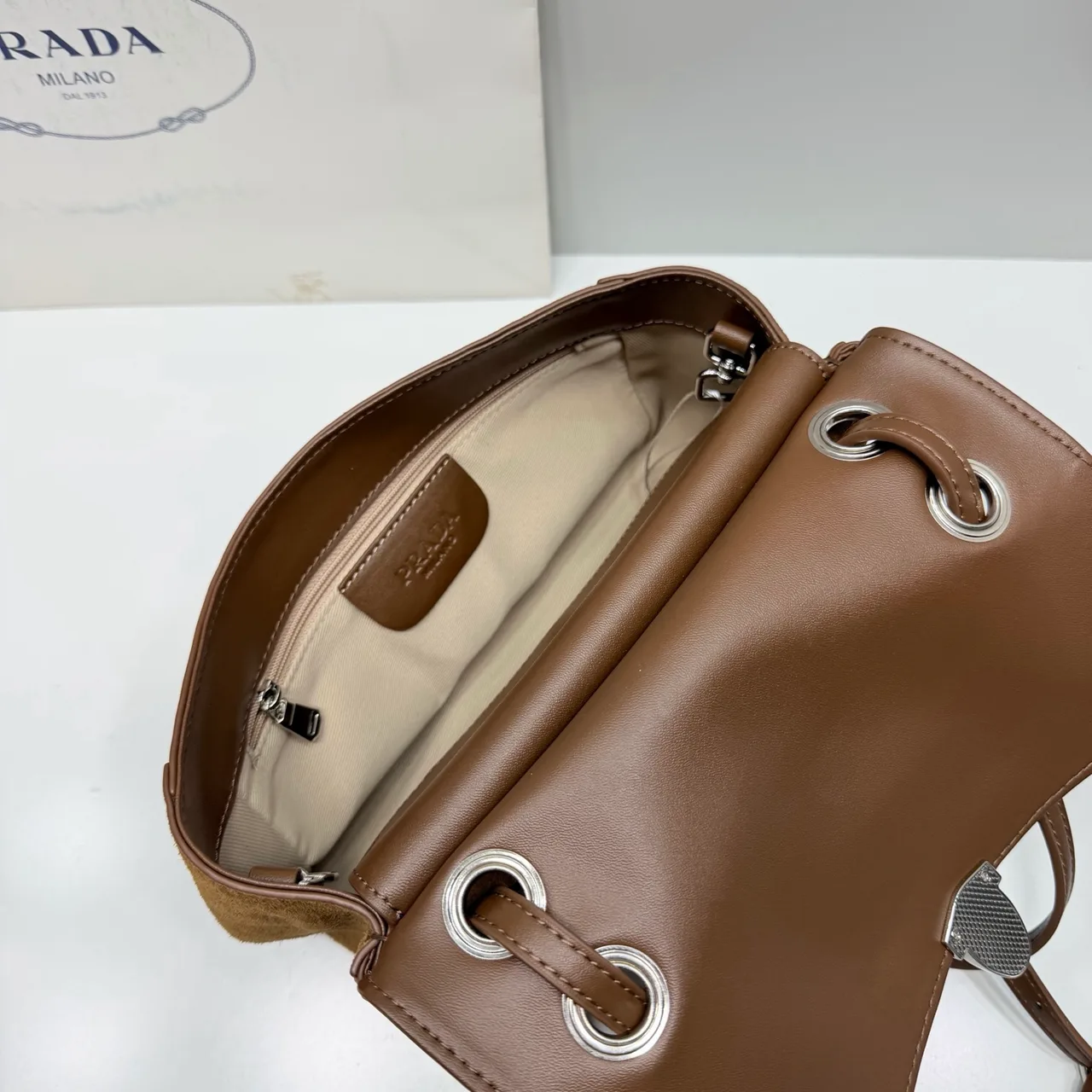 Prada Suede Flap Shoulder Bag in Brown · view 7