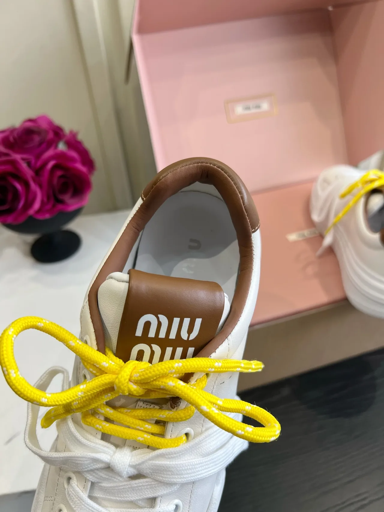 Miu Miu Cowhide Denim Sneakers in White · view 8