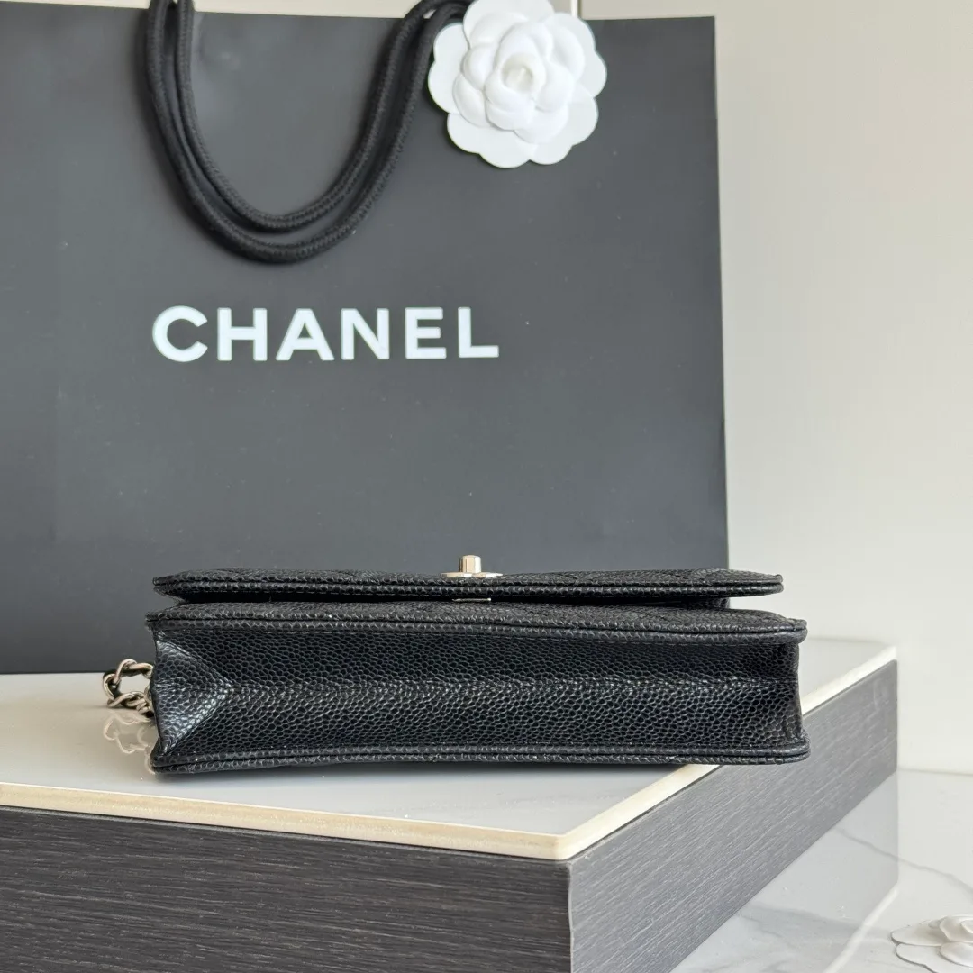 Chanel Calfskin Quilted Chain Wallet in Black · view 6