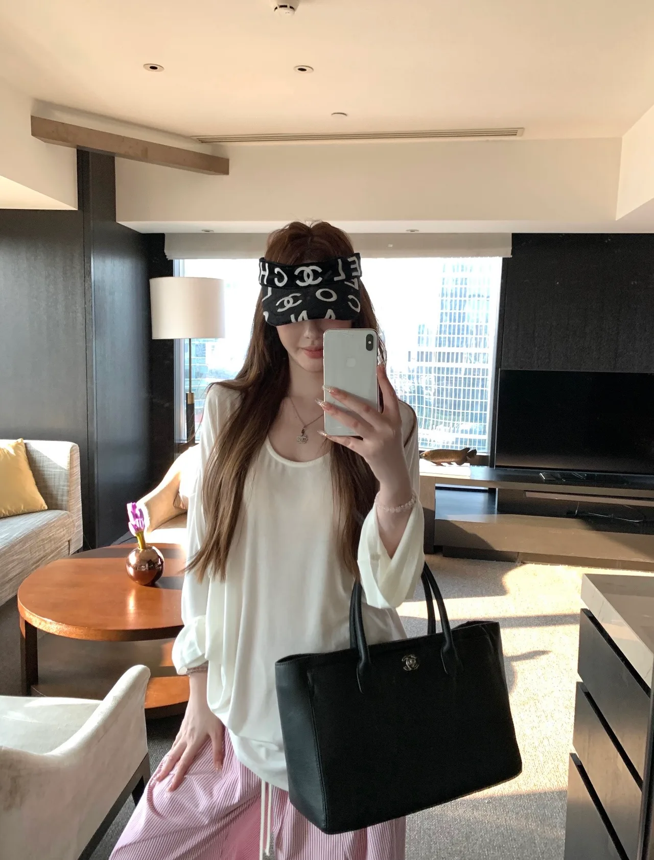 Chanel Glossy CC Sun Visor in Black · view 2