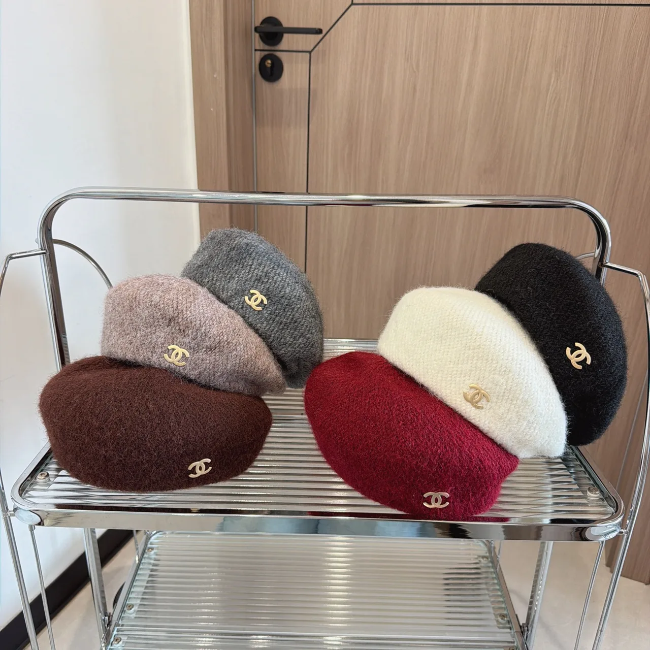 Chanel CC Beret in Grey & Burgundy & Brown & Black & Cream · view 7