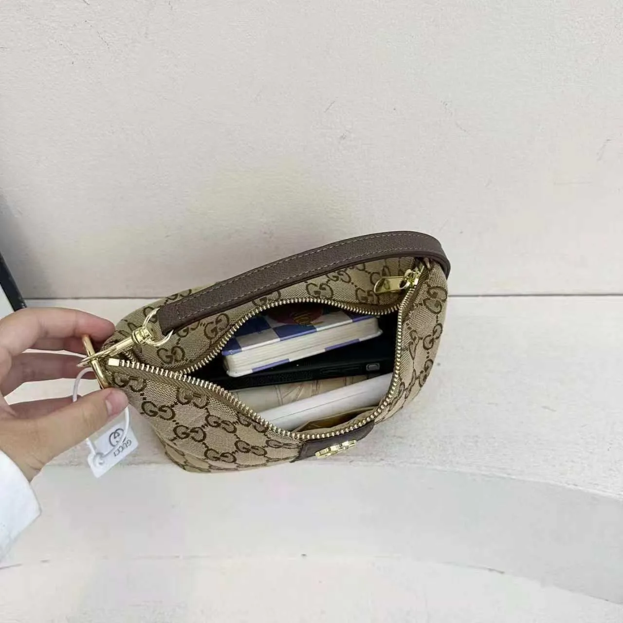 Gucci Web Shoulder Bag in Black & Beige · view 5