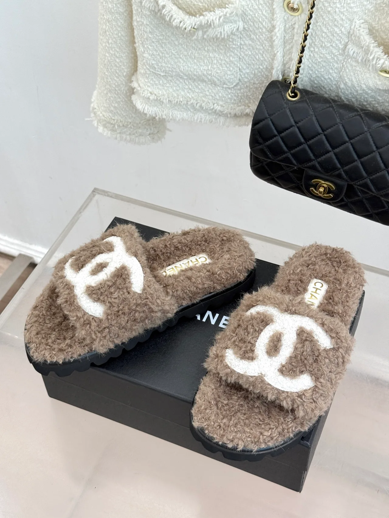 Chanel Denim Slippers in Grey · view 2